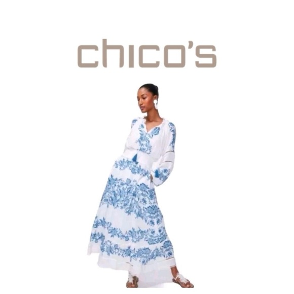 Chico's Dresses & Skirts - Chico's Floral Bloom Ruffled Maxi Dress, size 2.5